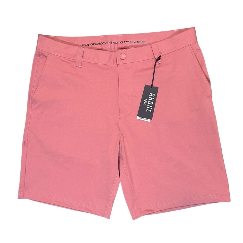 Rhone Nantucket Red Commuter Shorts 9" Inseam Flat Front Golf Chino Salmon